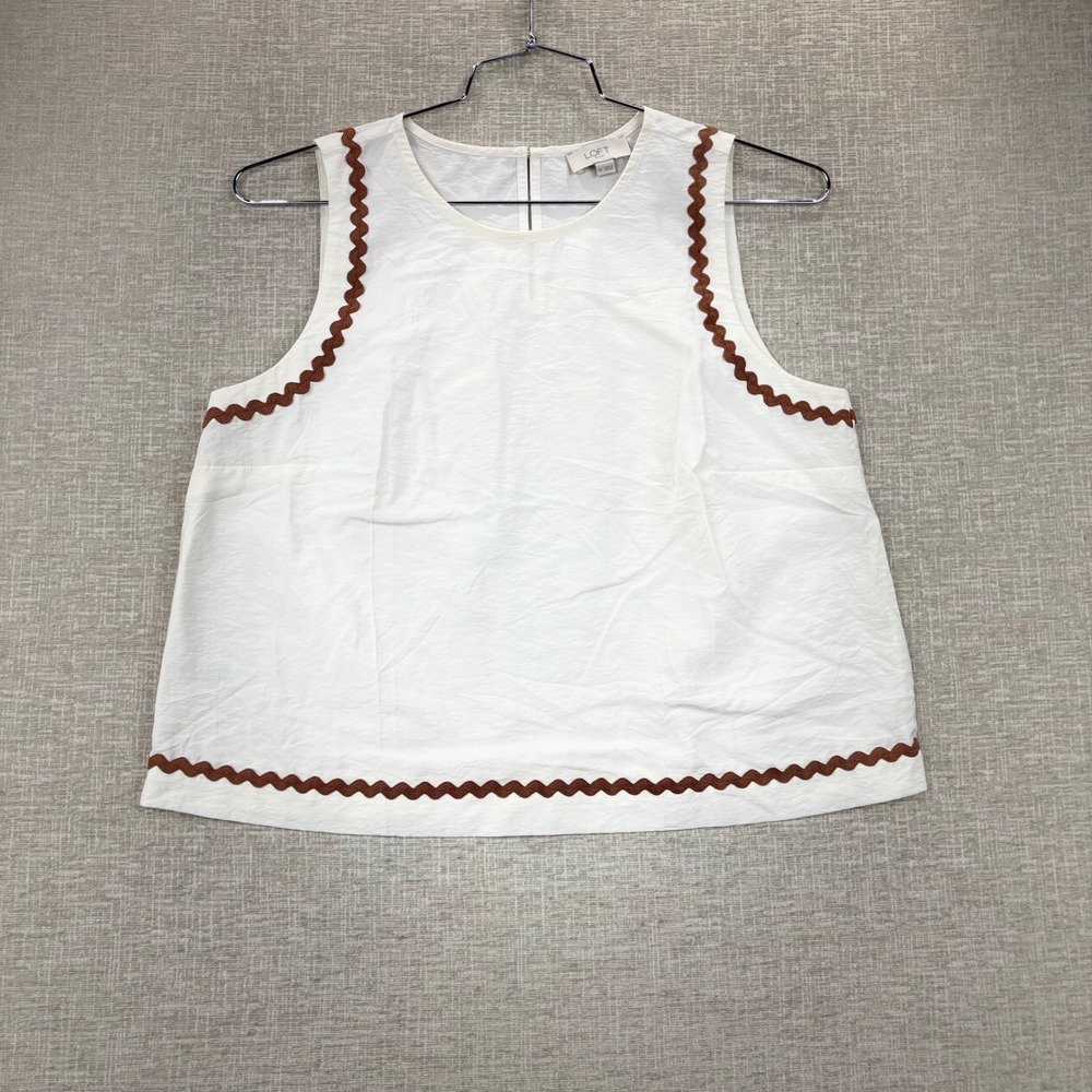 LOFT Outlet Womens Medium White Ric Rac Trim Sleeveless Tank Top